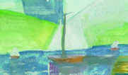 Watercolour of Boats in the style of Cubism