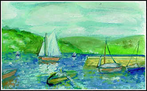 Watercolour boats in harbour