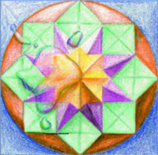 Water on colourful compass-type design using pencil